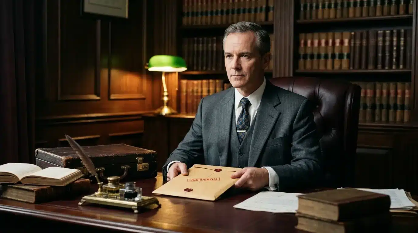 Homme en costume gris dans un bureau de avocat professionnel