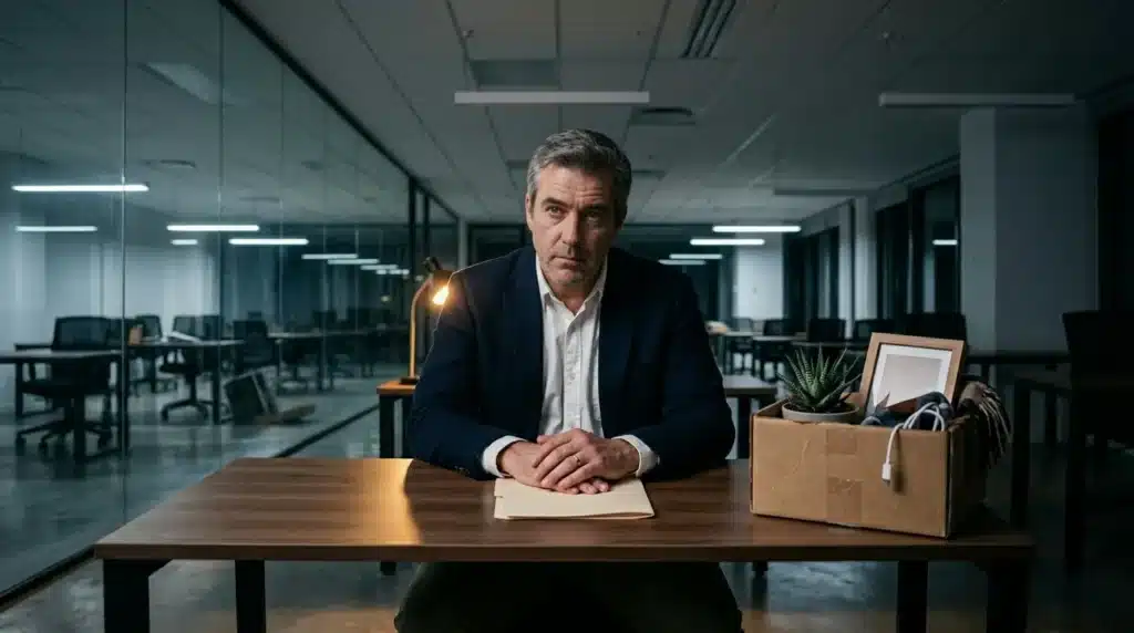Homme d'affaires quittant son bureau avec carton personnel