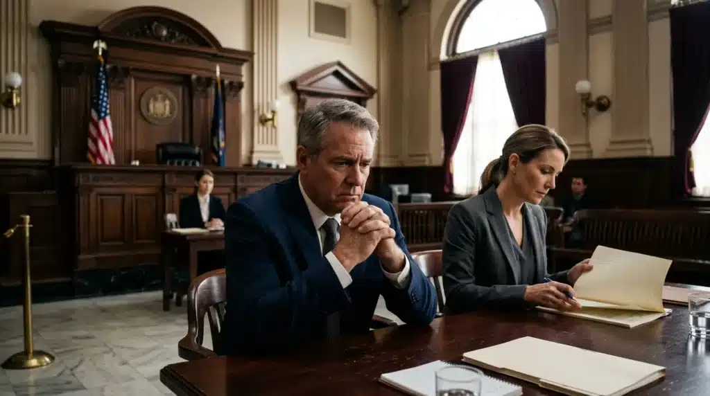 Deux avocats présentent leur dossier devant un juge en tribunal